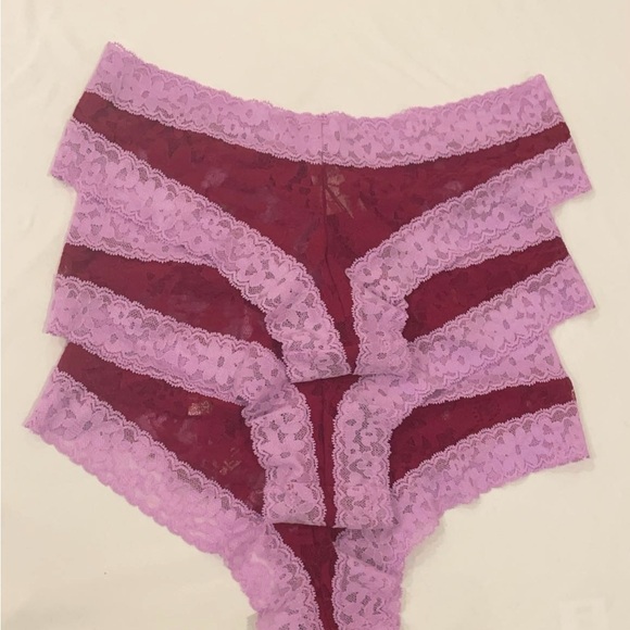 NEW WITH TAGS VICTORIA’S SECRET 3 PK SIZE S  MAGENTA/PURPLE LACE CHEEKY PANTIES - Picture 2 of 5